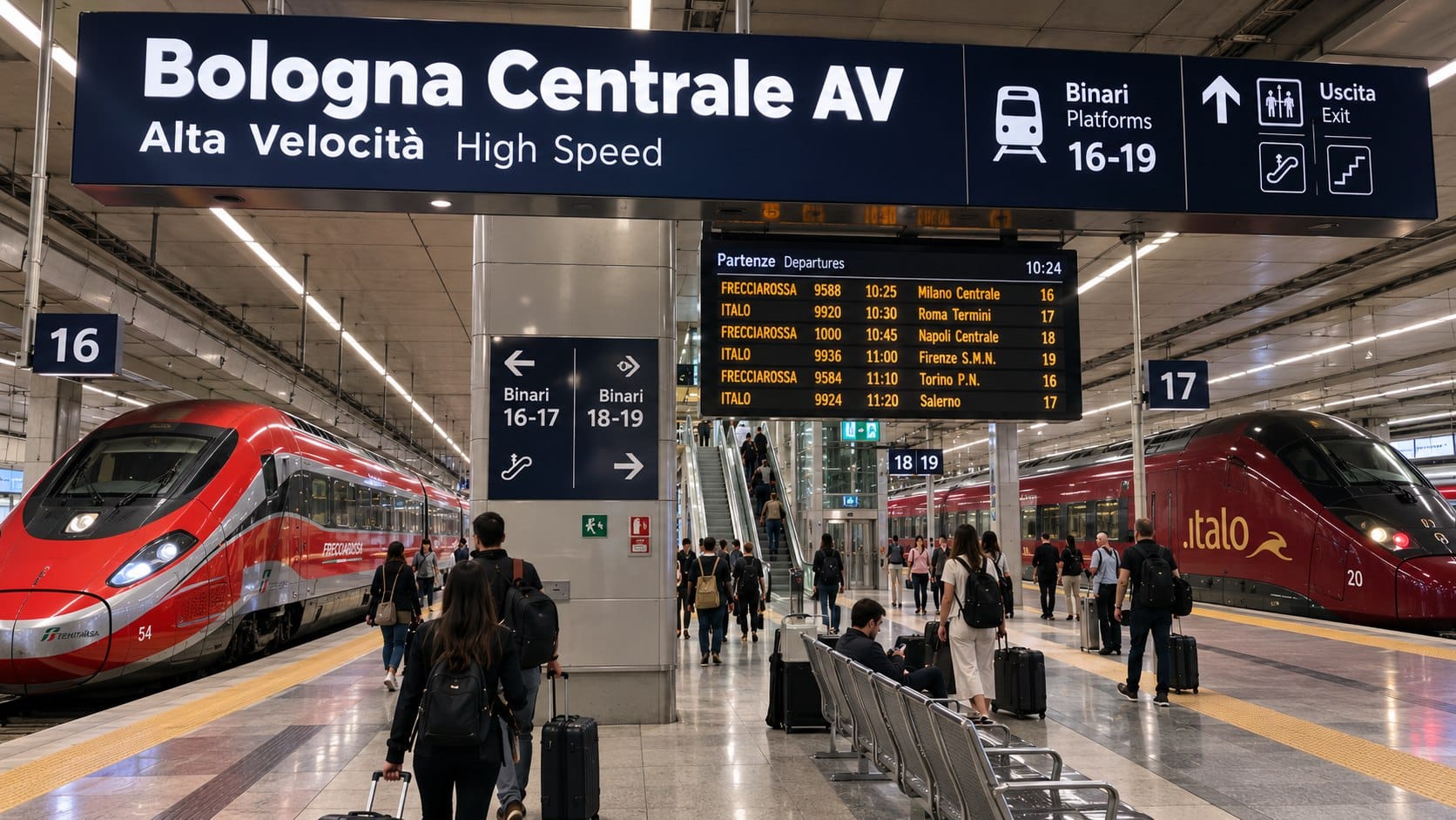 High-speed trains at Bologna Centrale station
