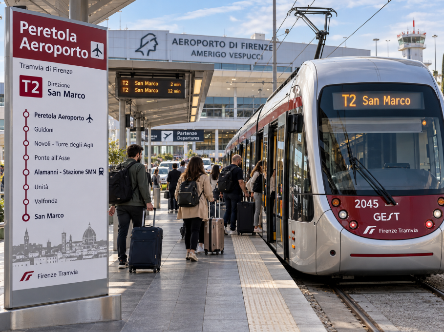 Florence Airport T2 tram line to Santa Maria Novella station