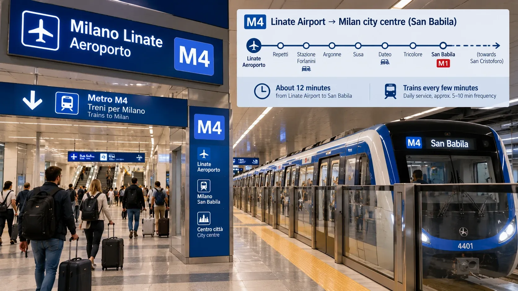 M4 metro connection from Linate Airport to Milan