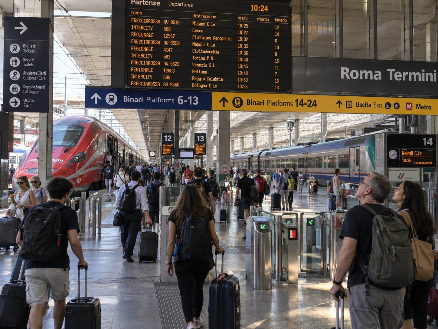 Passengers changing trains at Roma Termini station