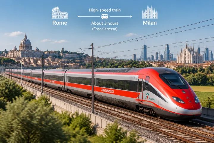 High-speed train travelling between Rome and Milan