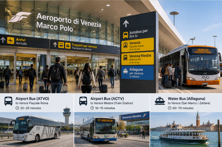 Venice Marco Polo Airport transport connection to Venice train station